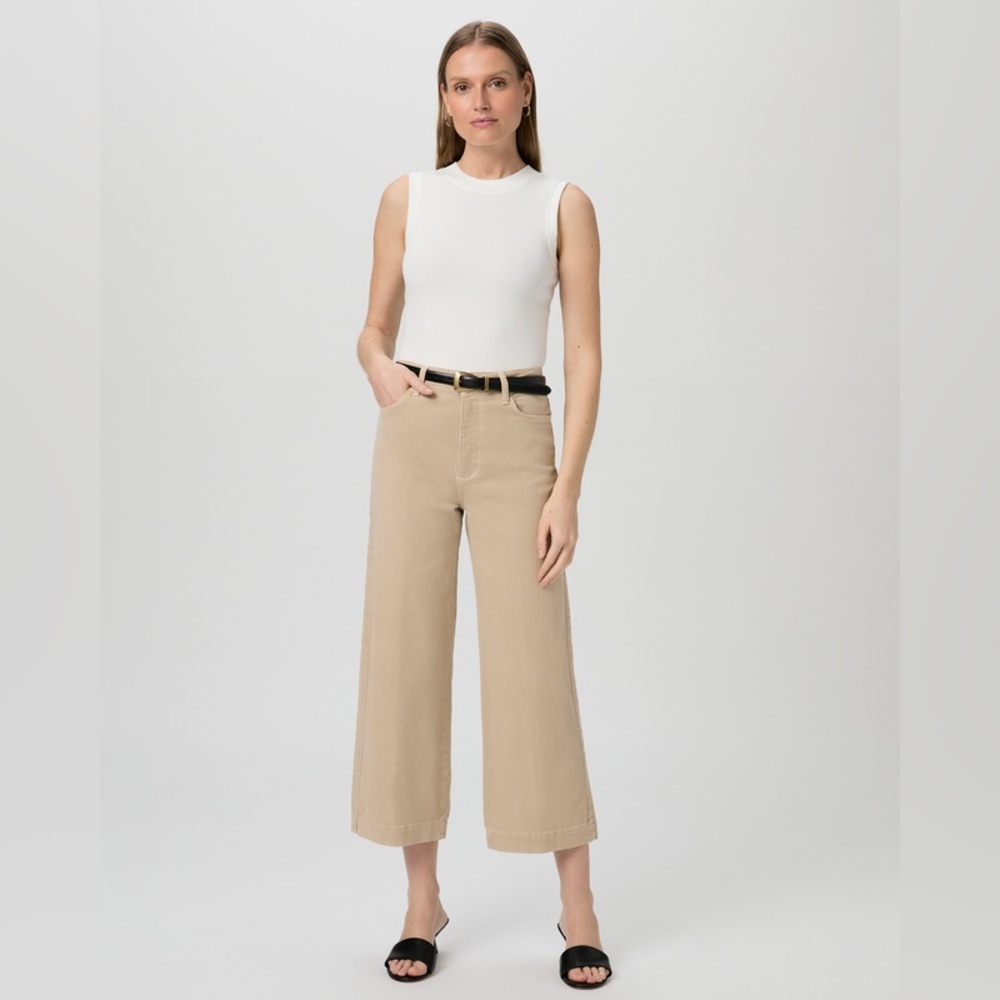PAIGE Wide-Leg Cropped Pants in Beige